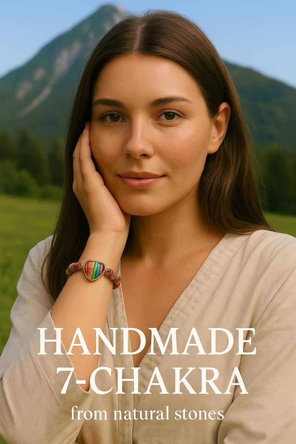 "SS Boutique" 7 Chakra Healing Heart Gemstone Bracelet – Handmade Natural Stone Wrap for Meditation, Energy, Spiritual Protection, and Mental Health Balance – 1 Strand 1 Piece Leather Bracelet