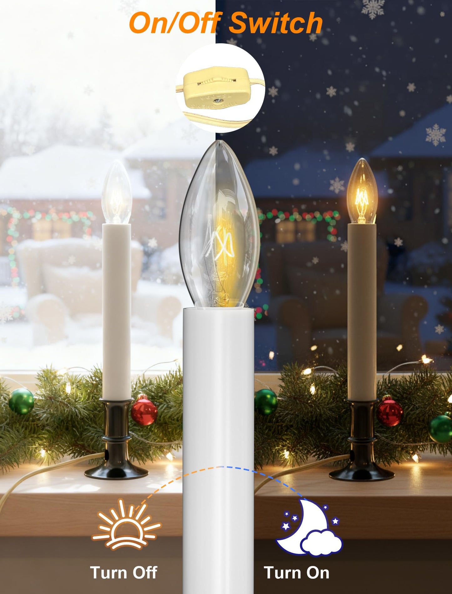 Romasaty Electric Window Candle Lamp, Christmas Window Candles Lights with Nickel Plated Base and C26 Light Bulb, Plug in Candles Lamps for Christmas Home Table Decor- 4 Pack