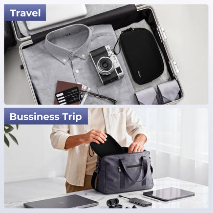 Skycase Travel Cable Organizer - Lightweight Water Resistant Dual-Layer Tech Pouch with Wrist Strap 11 Compartments Electronic Organizer Travel Case for Charger Cord Hard Drive,Large,Black