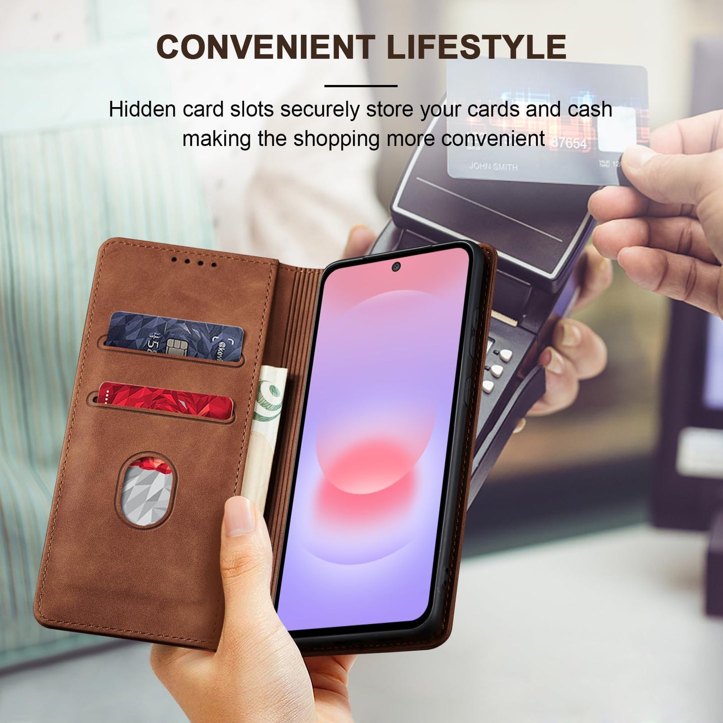 Jasonyu Flip Wallet Case for Samsung Galaxy A37 5G,Leather Magnetic Folio Cover with Card Holder,Kickstand - TPU Shockproof Durable Protective Phone Case,Brown