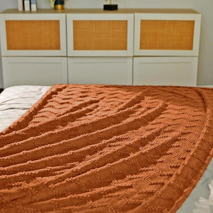 Jacquard Boho Fleece Throw Blanket-Cozy Fluffy Soft Lightweight Fuzzy Blanket for Sofa, Couch, Bed, Chair & Car, Gifts for Teen Girls, Women & Men, Home and Dorm Decor, Rust Red, 50" x 70"