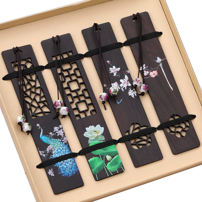 ZIZZON Wooden Bookmark for Men Women, Handmade Natural Wood Carving, Hollow Out and Painted Craft, Ideal Gifts for Men Women Friends Girls Teachers, Birthday Present (Peacock and Lotus)