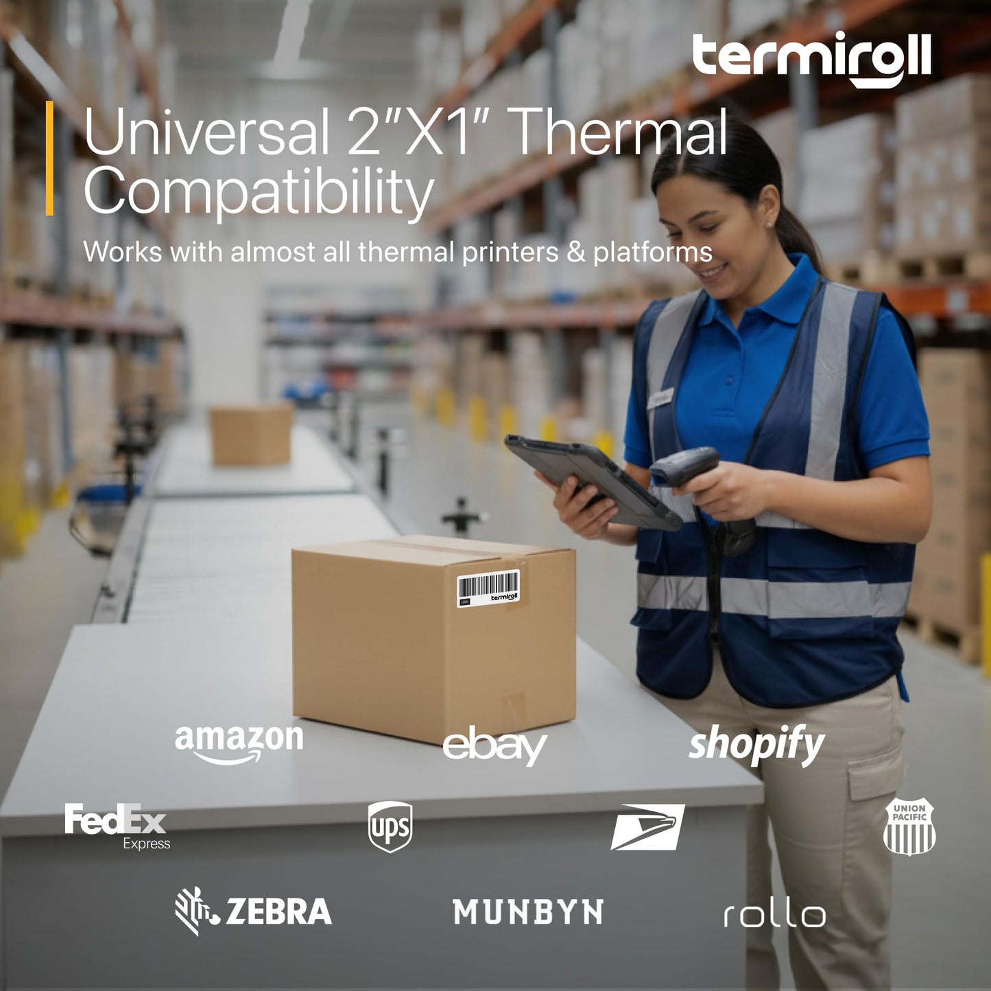 Termiroll 2x1 Thermal Labels – 10,000 Barcode & Address Labels/10 Rolls for Shipping, SKU & Inventory Stickers, Compatible with Rollo, Zebra, Munbyn, iDPRT & Direct Thermal Printers
