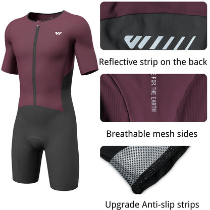 Lo.gas Triathlon Suits Mens,High Elasticity Breathable Quick-Drying Trisuit Race‌ Skinsuits Cycling Swimskin Bike Swim Run Red Medium