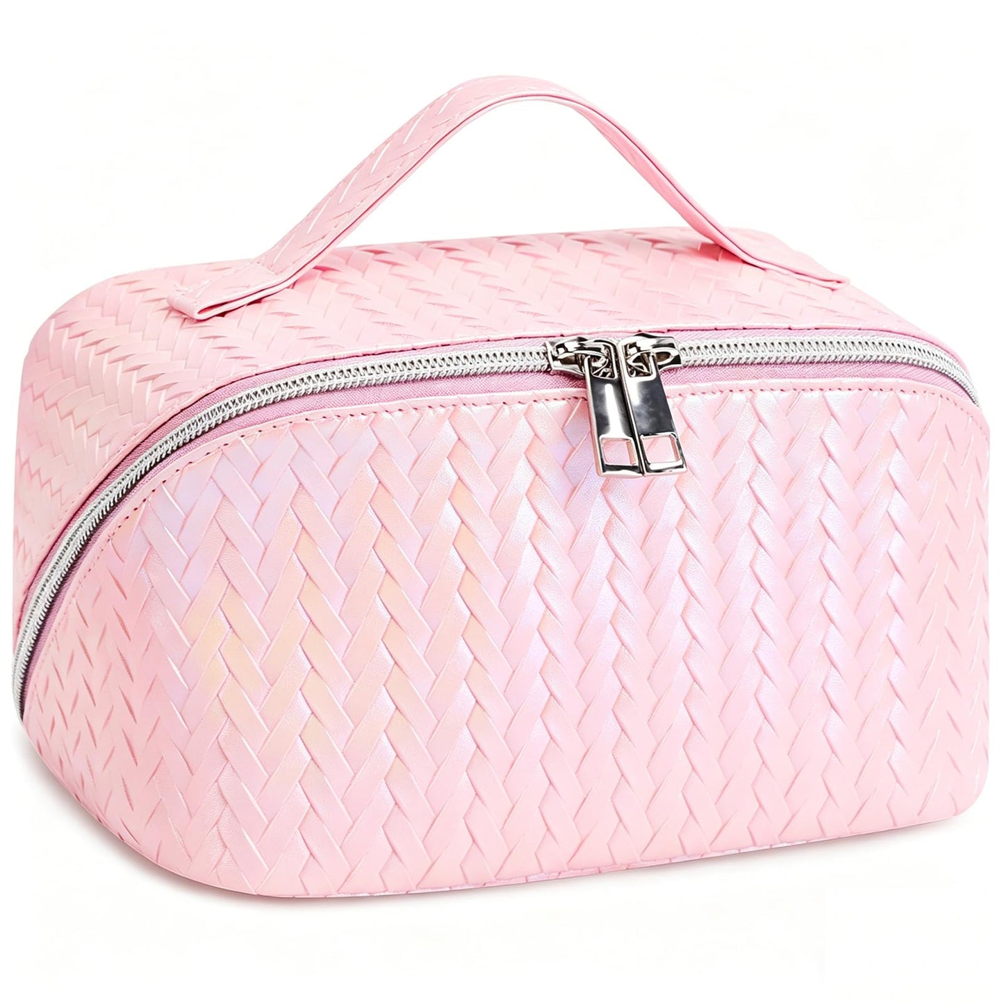 TINYAT Travel Makeup Bag for Women Open Flat Cosmetic Bags Leather Toiletry Bag Waterproof Pouch Travel Essentials Organizer