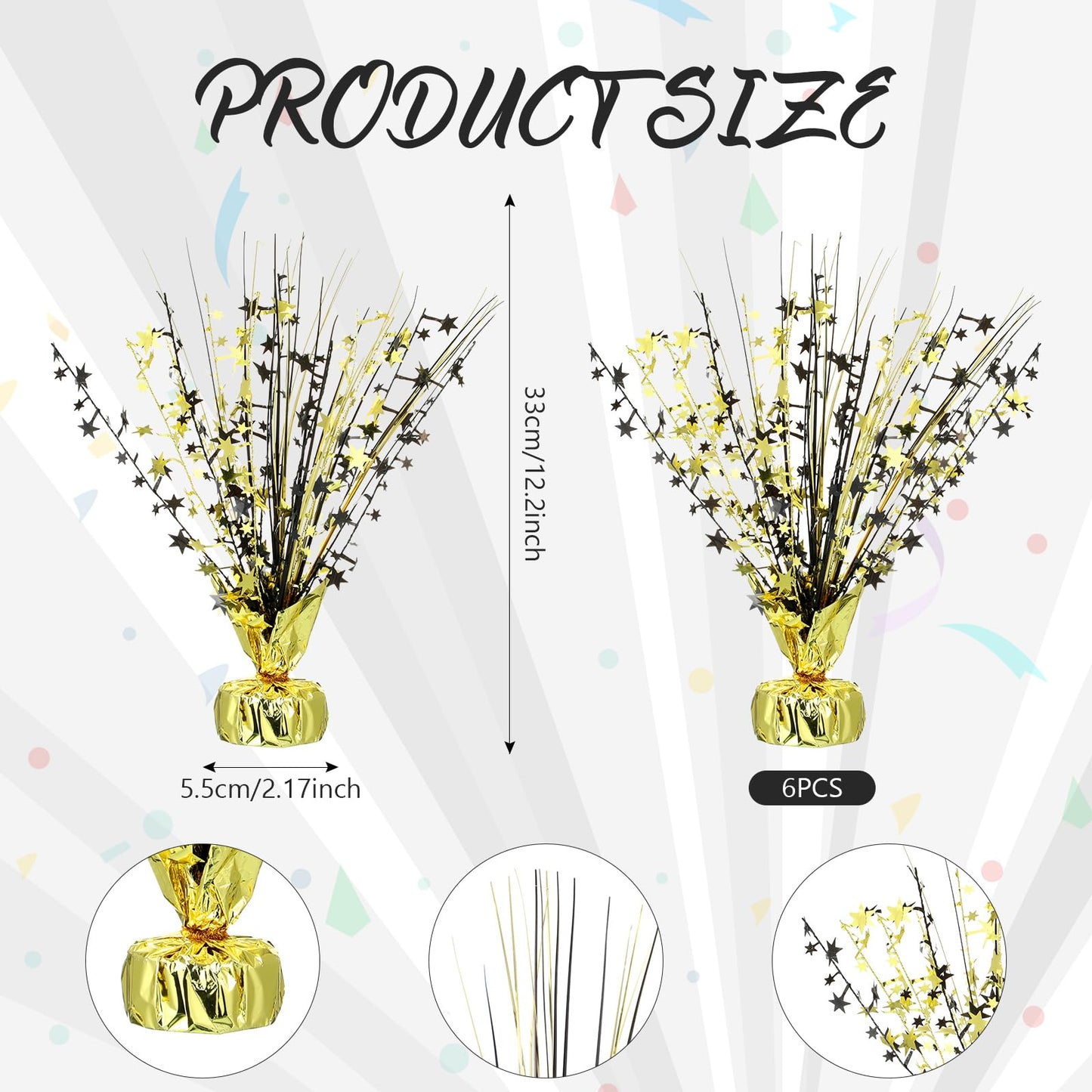 Crowye 6 Pcs Metallic Foil Spray Centerpiece Party Star Decoration Table Decor for Birthday Wedding Bachelorette Summer Party Holiday(Black Gold,Small Star)
