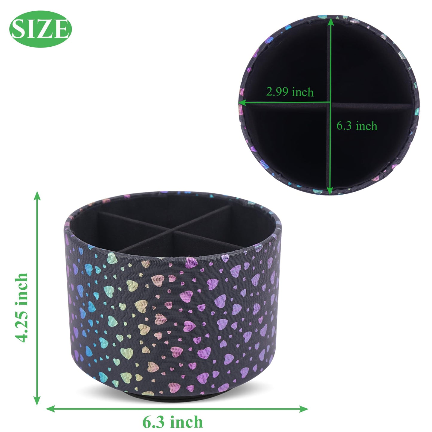 QIELIZI Round Leather Art Supply Organizer,Remote Control Holder,360 Degree Rotating,Multi-Functional Pencil Holder,4 Compartments Desktop Stationary Organizer(1-Heart Black)