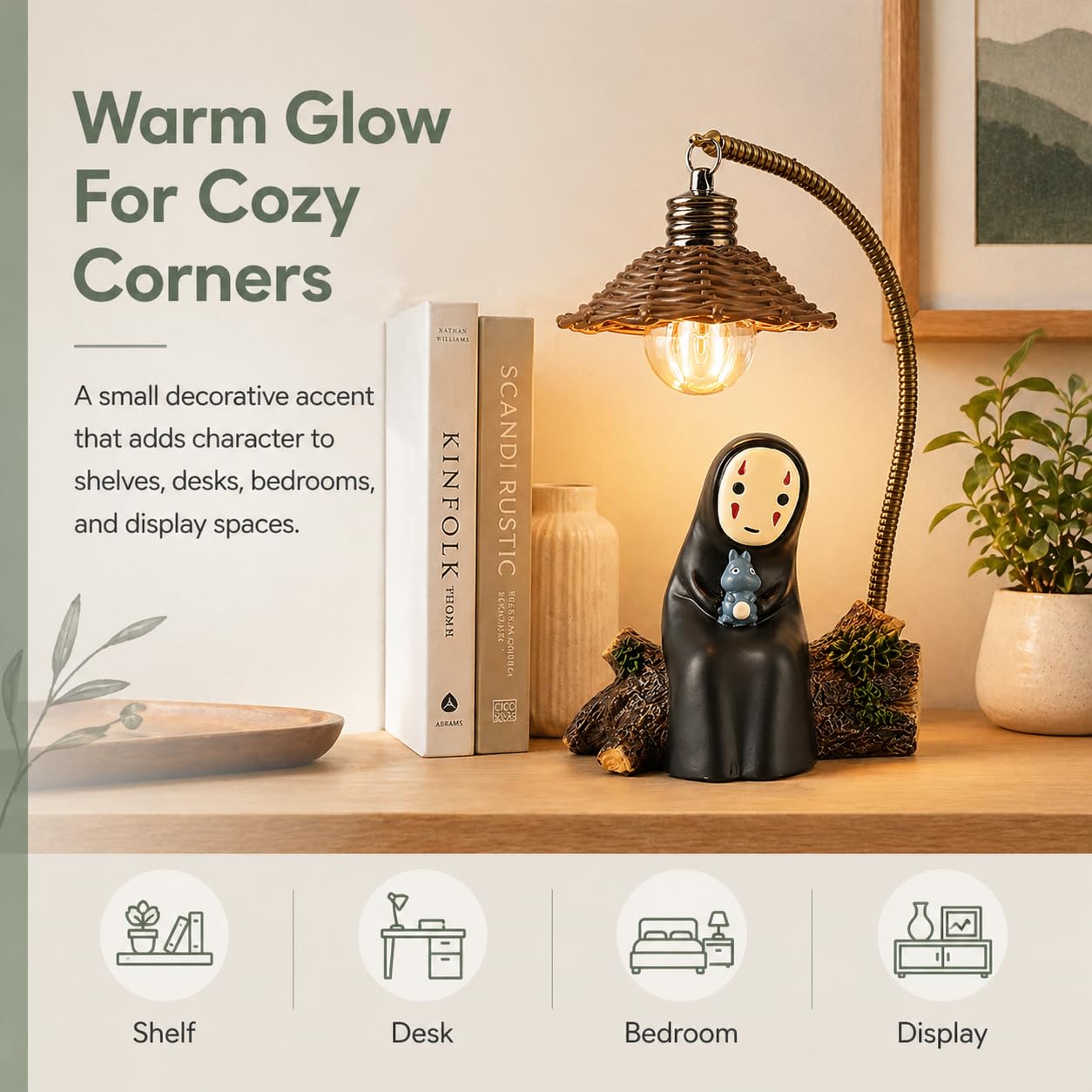 Amallino No Face Lamp, No Face Night Light, Mini Resin Anime Desk Lamp, Battery Operated Cute Room Decor Gift for Bedroom Shelf Office
