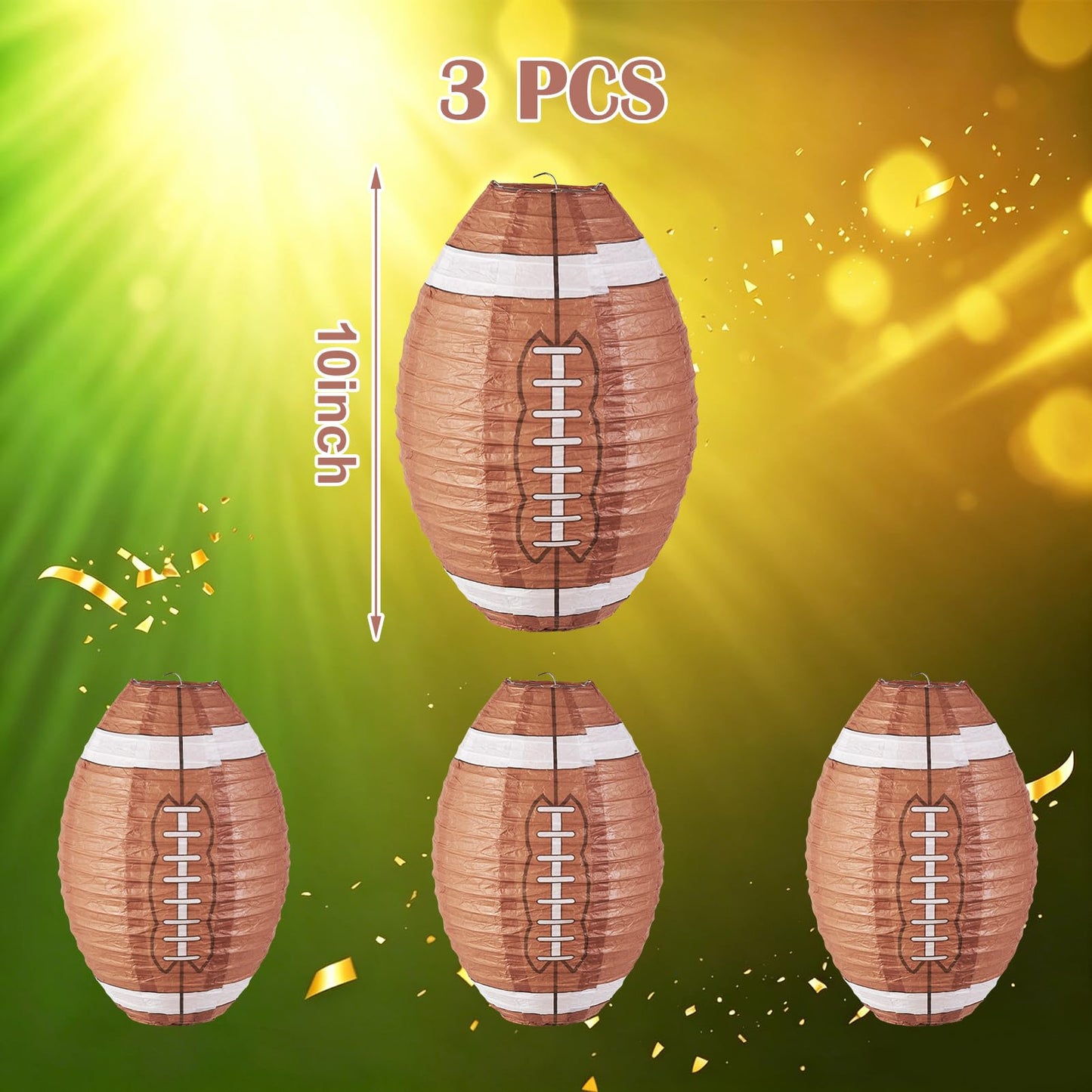 Football Paper Lanterns, Football Birthday Party Decorations,Football Party favors for Outdoor Backyard Sports Game Prizes Football Game Day Easy Joy 3 PCS 12''