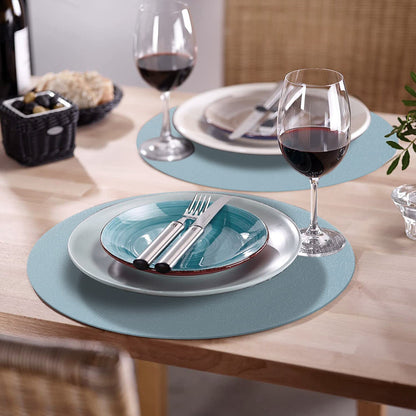 YUNJUER Round Silicone Table Mats(34cm) and Coasters(10cm) Set of 4, Heat-Resistant 450 °F Place mats, Non-Slip and Washable, Place Mats for Hotel, Restaurant, Kitchen Glass Dining Table, (Light Blue)