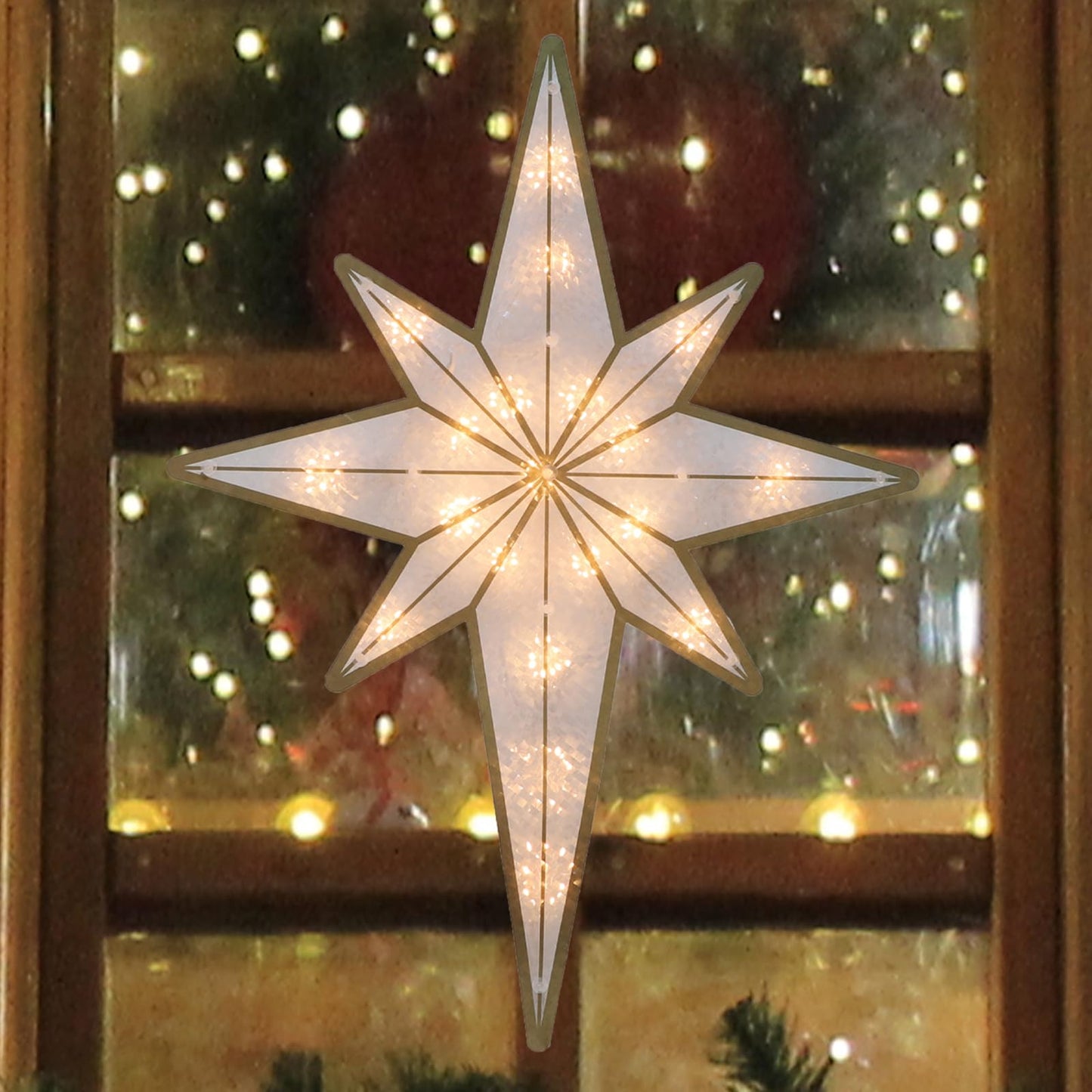 Justpro 17'' Merry Christmas Lighted Sign - Bethlehem Star Window Silhouette Lights with 20 LEDs, Double-Sided 3D Holiday Decoration for Christmas Window & Home Display
