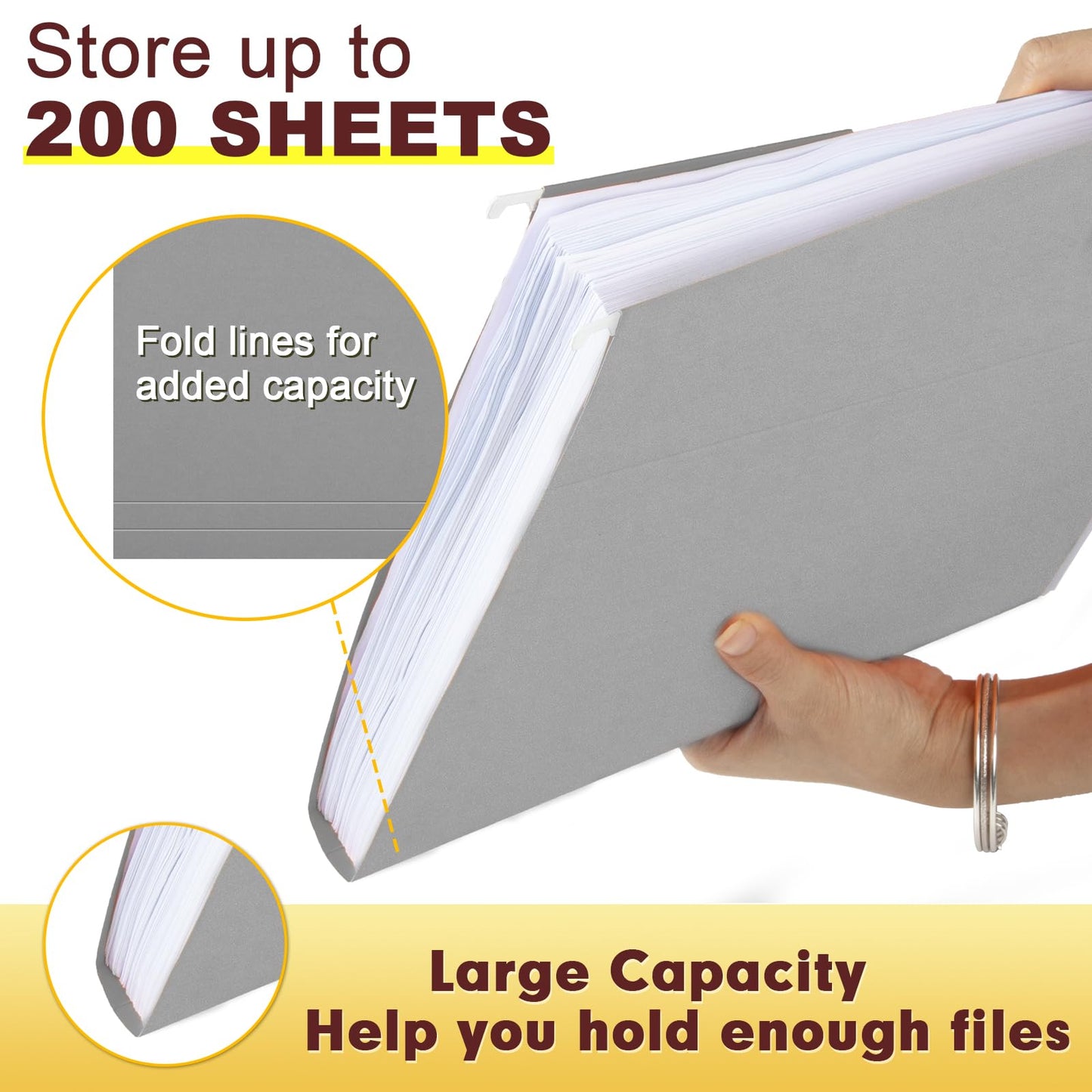 HERKKA Hanging File Folders, 30 Pack Reinforced Letter Size Hanging Folders, Designed for Bulky Files, Filing Cabinet, 1/5-Cut Adjustable Tabs (Gray)