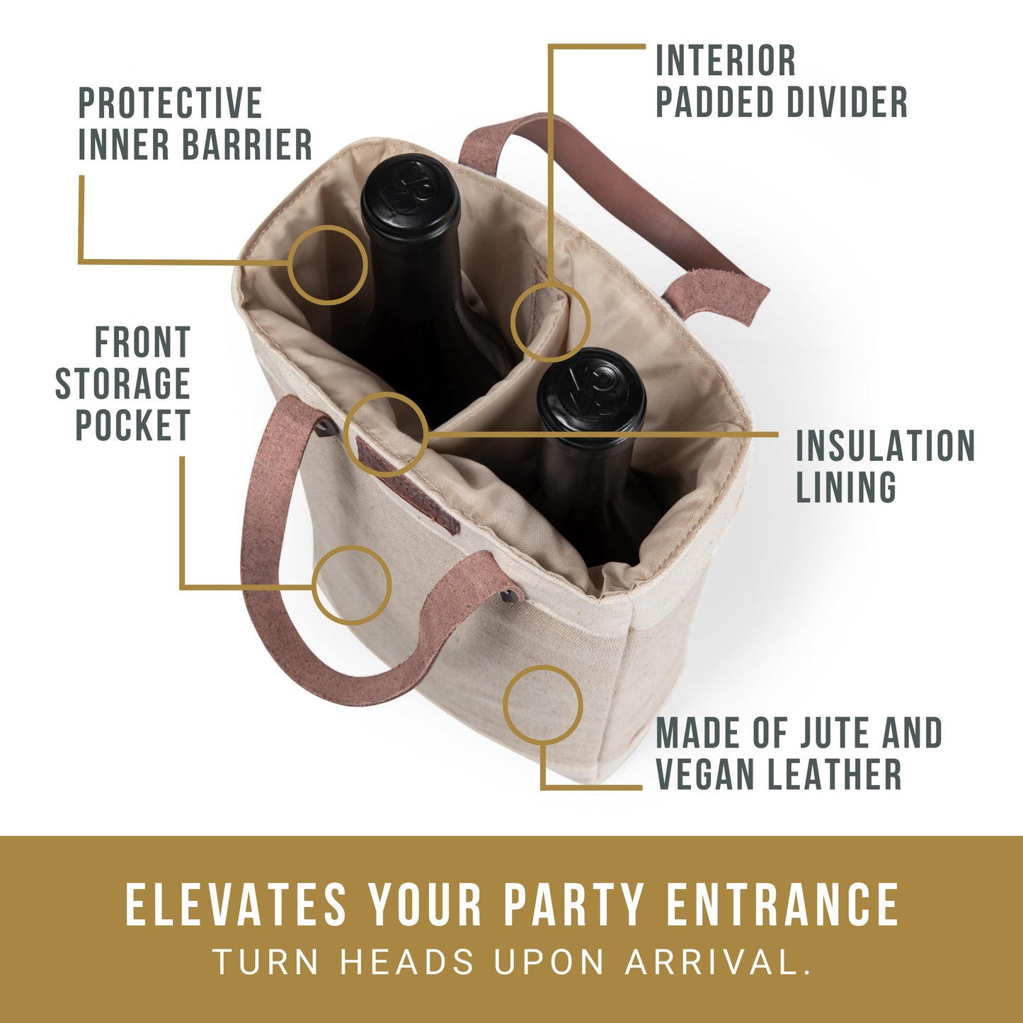 LEGACY - a Picnic Time brand - Pinot Jute 2 Bottle Insulated Wine Bag - Wine Tote Bag - Wine Gift Bag, (Beige)