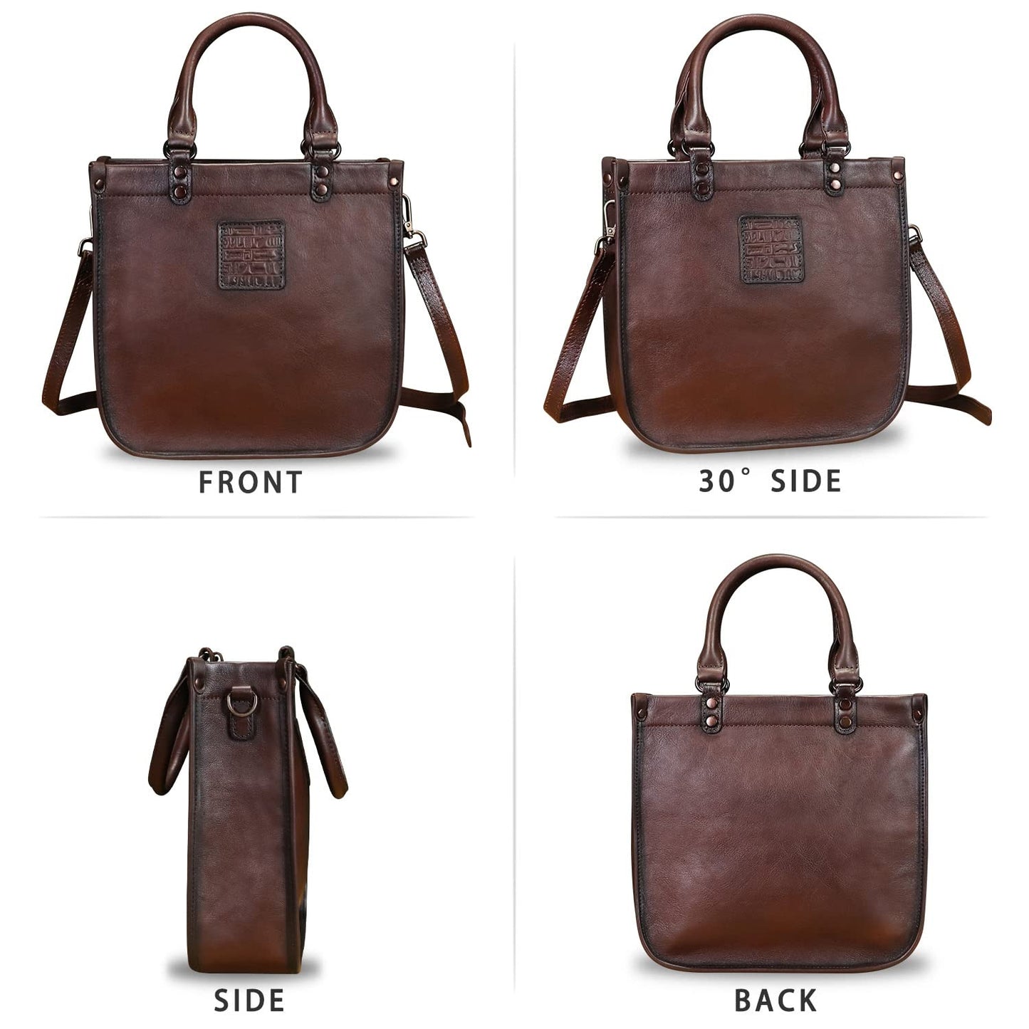 Genuine Leather Top Handle Handbag Purse for Women Vintage Over the Shoulder Bag Handmade Crossbody Satchel (Coffee) Medium
