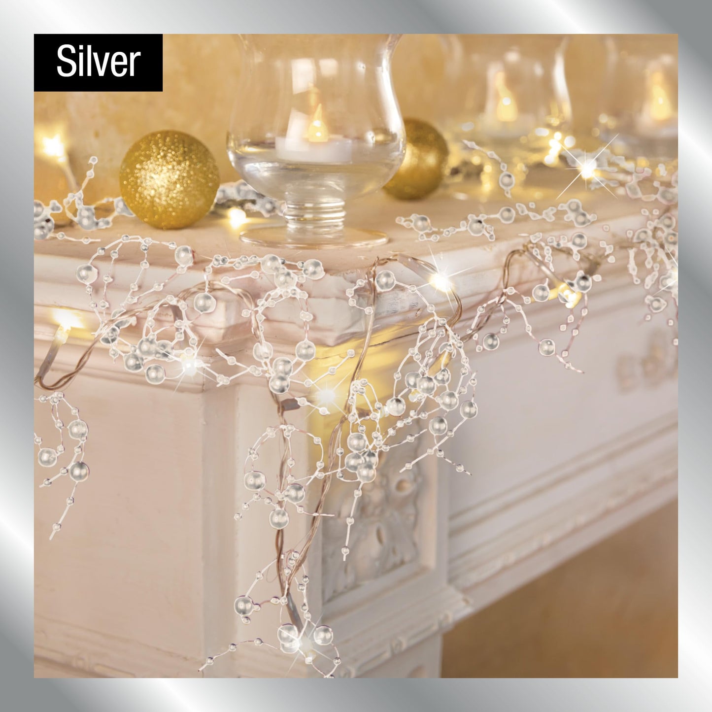 Collections Etc Indoor Christmas Decorations, Festive Lighted Berry Beaded Garland Gold- 120" L