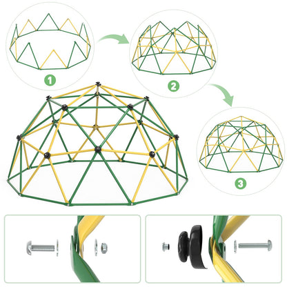 GIKPAL Climbing Dome, 10FT Dome Climber with Hammock for Kids 3 to 10 Outdoor Play Equipment, Supports up to 1000lbs Jungle Gym, Anti-Rust, Easy Assembly, Yellow+Green