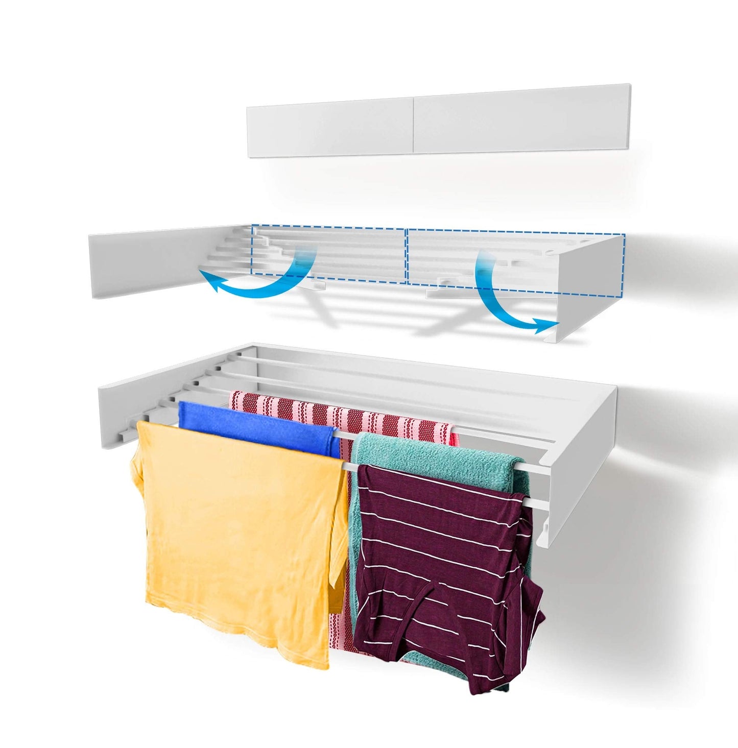 Step Up Clothes Airer - Wall-Mounted - Extendable - Foldable Clothes Airer for Indoor or Outdoor Use - Space-Saving, Compact Design, 25 kg Load Capacity, 6 m Cable (70 cm - White)