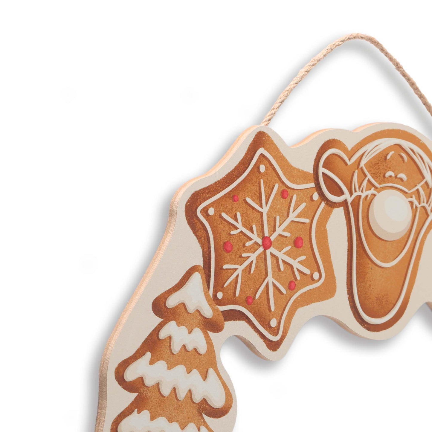 Open Road Brands Disney Winnie the Pooh Gingerbread Wreath Hanging Wood Wall Decor - Cute Winnie the Pooh Christmas Decoration for Home