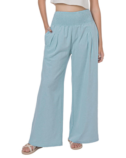 Lofbaz Women Summer Flowy Cotton Linen Palazzo Wide Leg Pants Beach High Waisted Trousers Boho Long Lounge Pant with Pockets