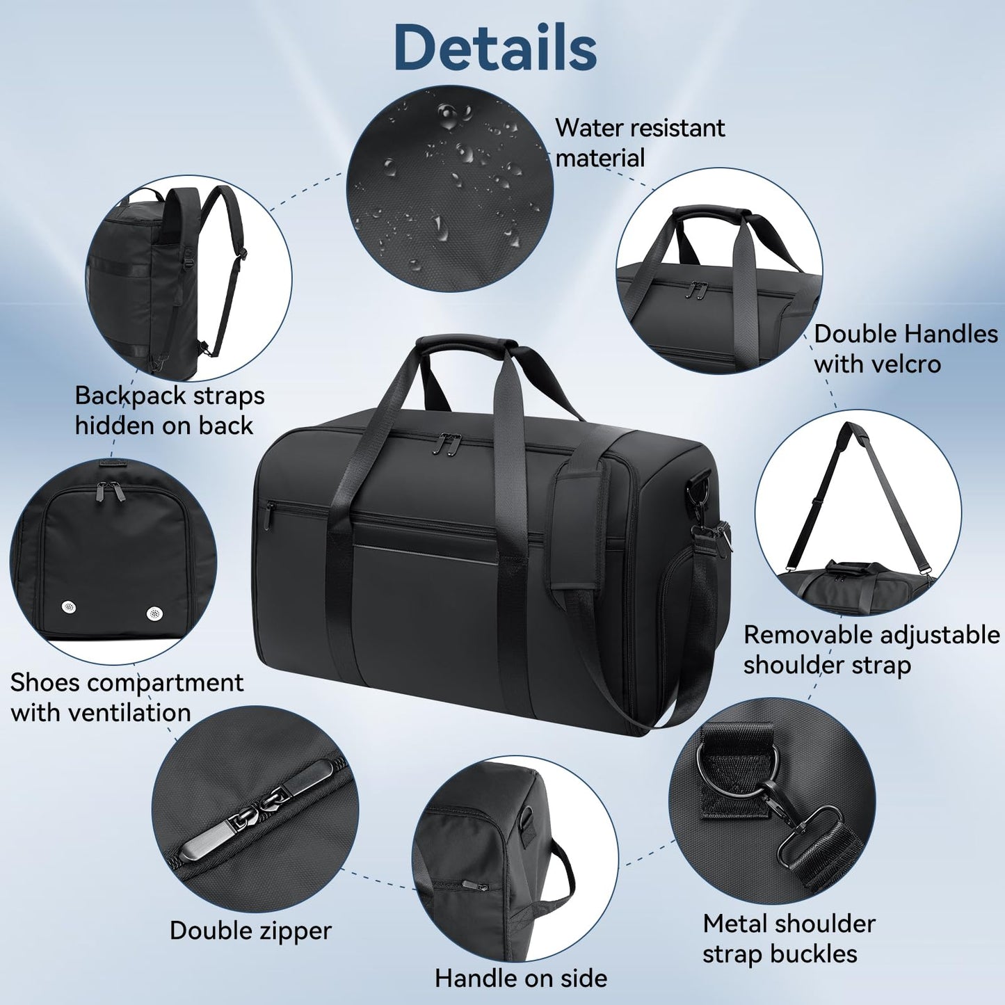 GARPROVM Garment Duffle Bags for Travel, 4 in 1 Convertible Garment Bags with Separated Suit Bag Shoe Compartment, Waterproof Carry On Luggage Bag Backpack for Short Trip, Weekender Bag for Men Women