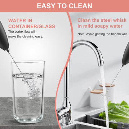Powerful Milk Frother with Double Whisk, Handheld Electric Foam Maker, Hand Mixer Wand, Portable Mini Blender Foamer Stirrer for Coffee, Latte, Matcha,Hot Chocolate