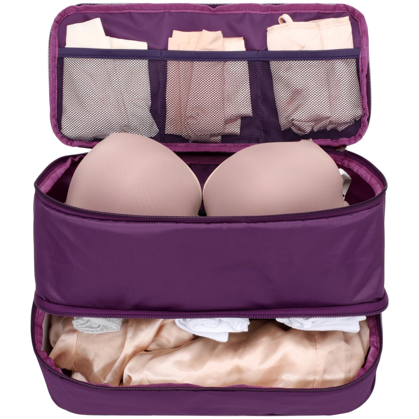 Cambond Travel Underwear Organizer Bag - 4-in-1 Lightweight Double Layer Bra Underwear Travel Bag Organizer, Portable Expandable Compression Packing Organizer, Packing Cubes for Women