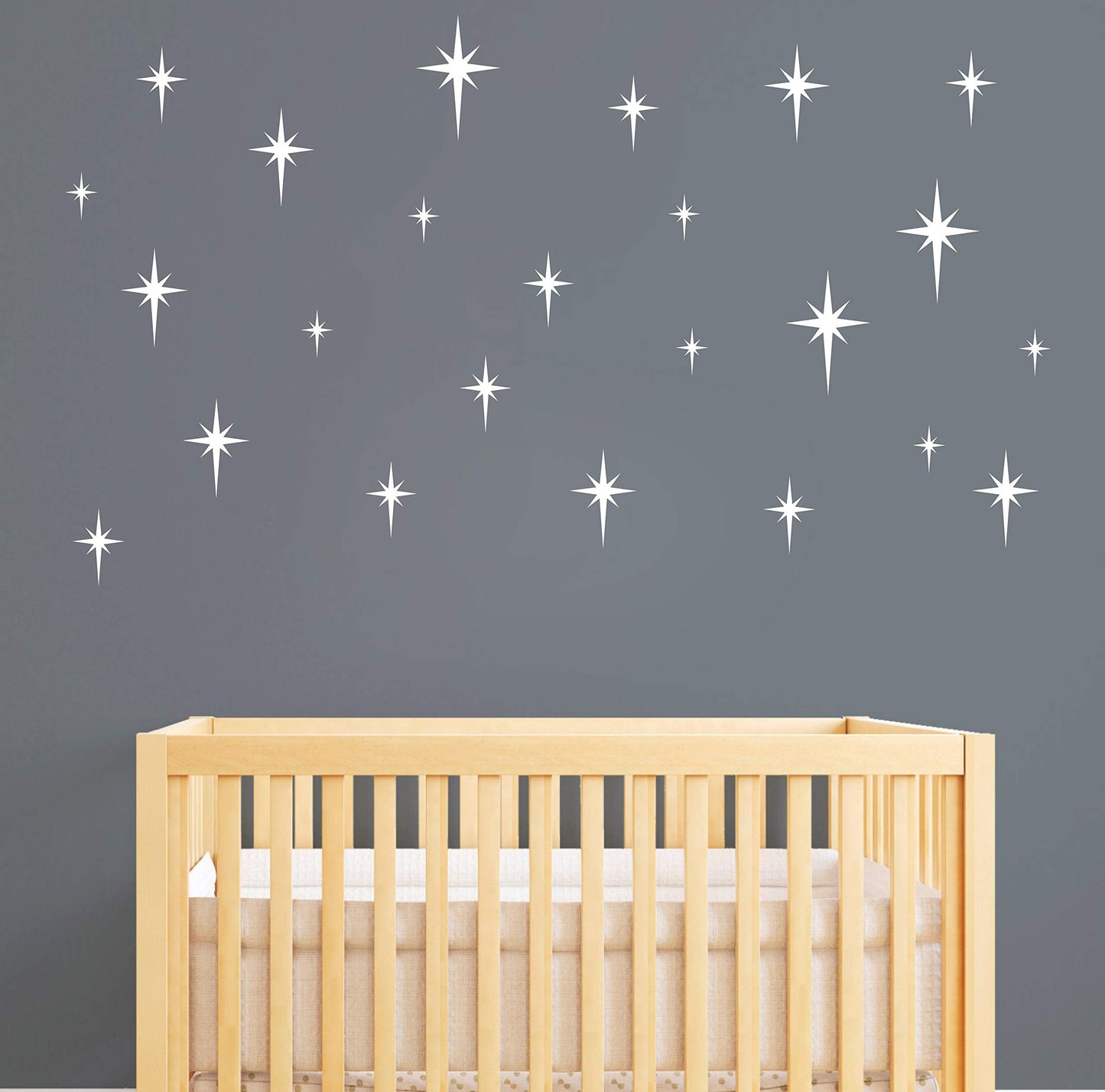 Retro Star Vinyl Wall Decals, Starbursts Wall Stickers for Nursery, Kids Room Wall Decals, Unique Wall Decals for Baby Girls Boys Bedroom, Nursery Decor Y10 (White)