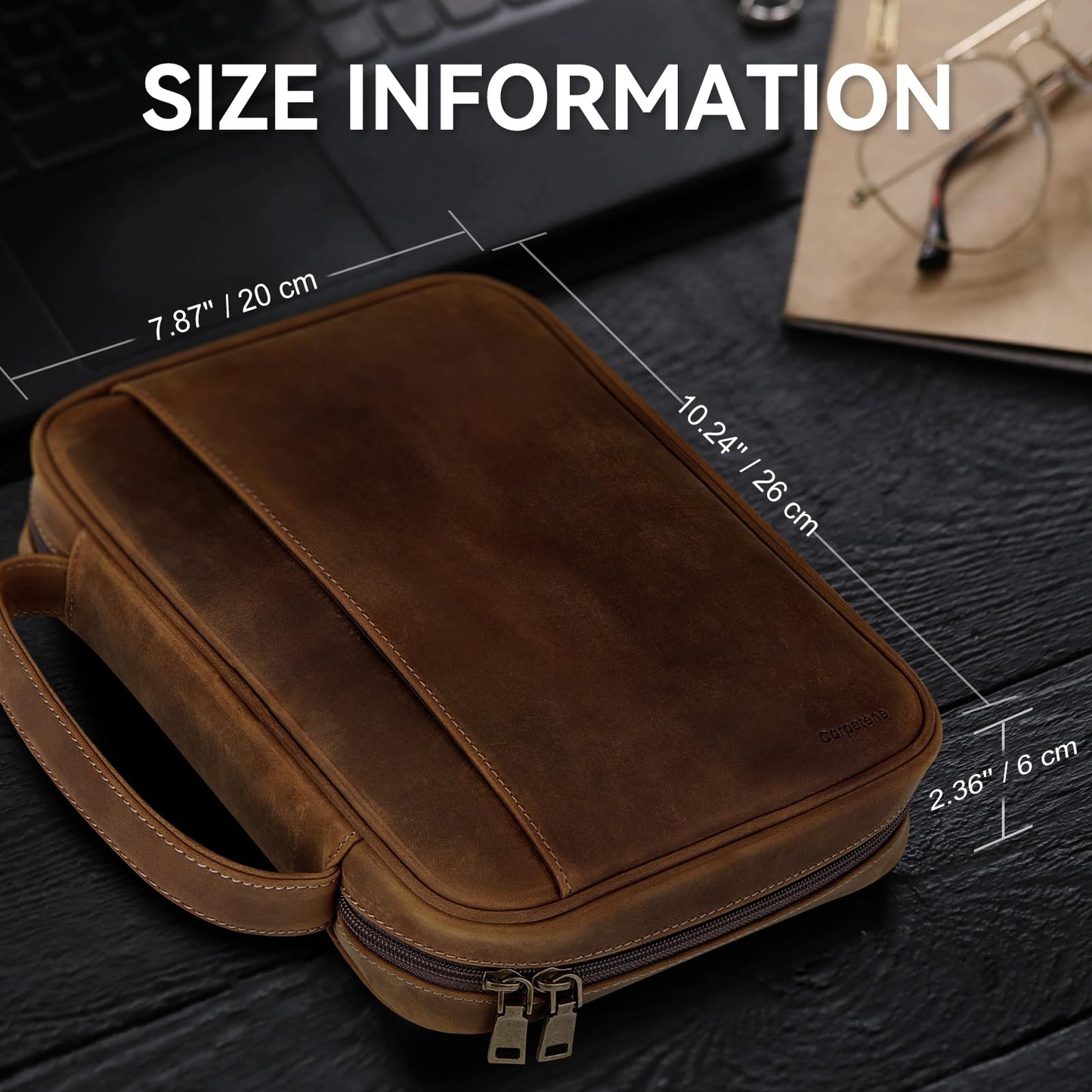Carpetene Genuine Leather Bible Cover Cowhide Bible Case for Men Women Church Bag Protective Book Holder with Double Zippers Full Grain Leather Portfolio Organizer Bible Carrying Case with Handle