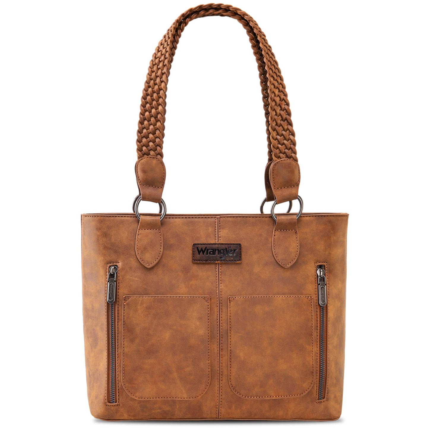 Wrangler Tote Bag for Women Multi Pockets shoulder bag western purse Medium leather like Handbags with Woven Top-Handle WG78-G8317BR