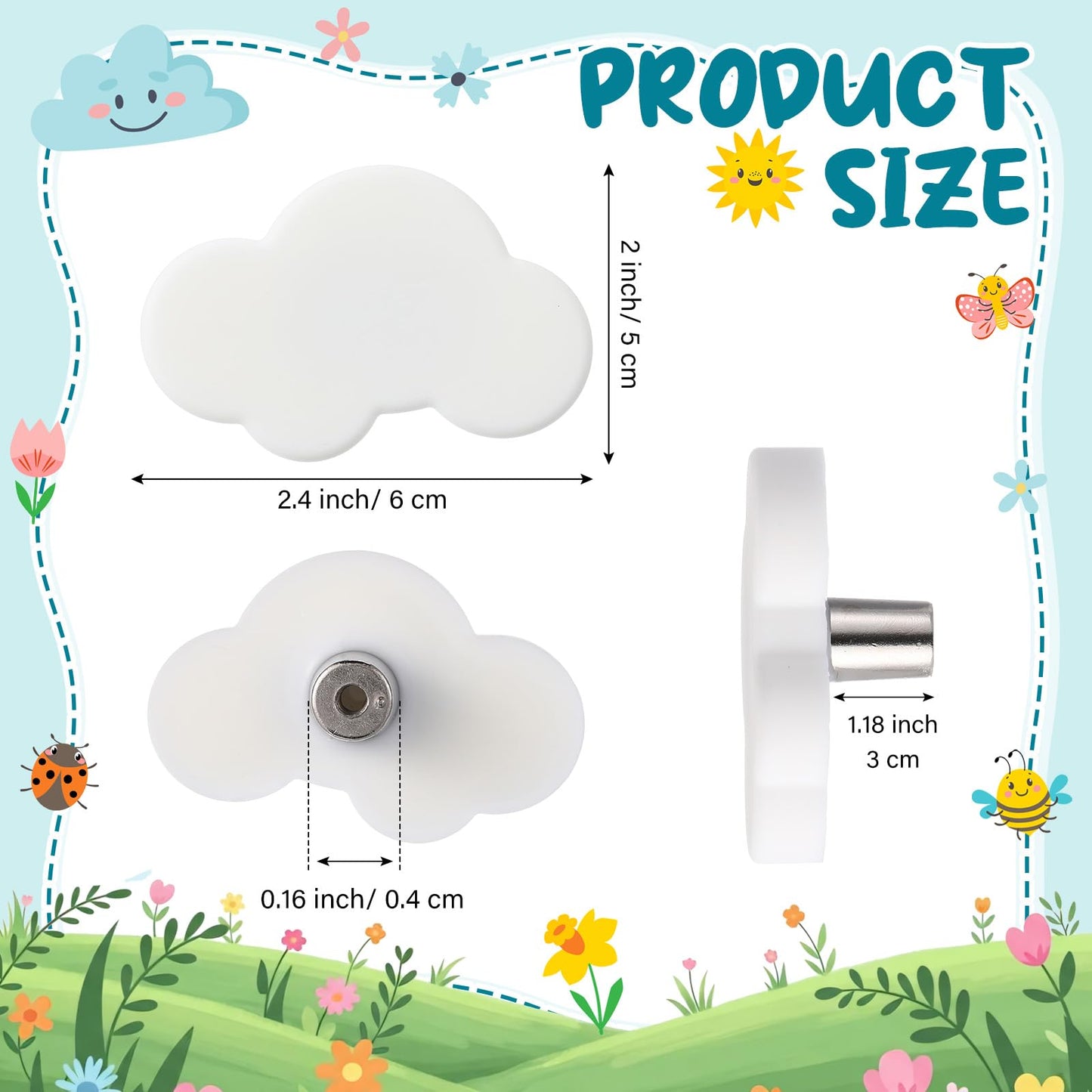 Moxweyeni 12 Pieces Cloud Shape Cabinet Knobs Cartoon Shape Silicone Knobs Cute Drawer Handle Pulls for Cabinets Drawers Doors Wardrobe Closets Dresser - White