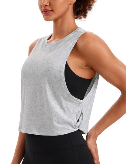 CRZ YOGA Pima Cotton Large Armhole Tank Tops for Women - Workout Sport Athletic Yoga Running Gym Loose Crop Sleeveless Shirts Light Grey Heather Small