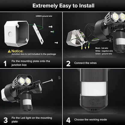 SANSI 28W 3500LM Motion Sensor Outdoor Lights, Outdoor Motion Sensor Light Security Lights Detector with 4 Mode 350W Equiv 5000K, IP65 Waterproof for Soffit, Garage, Yard (Black) Hardwired
