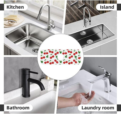 Fruit Cherry Red Cherries Leaves Leaf White Kitchen Sink Splash Guard Faucet