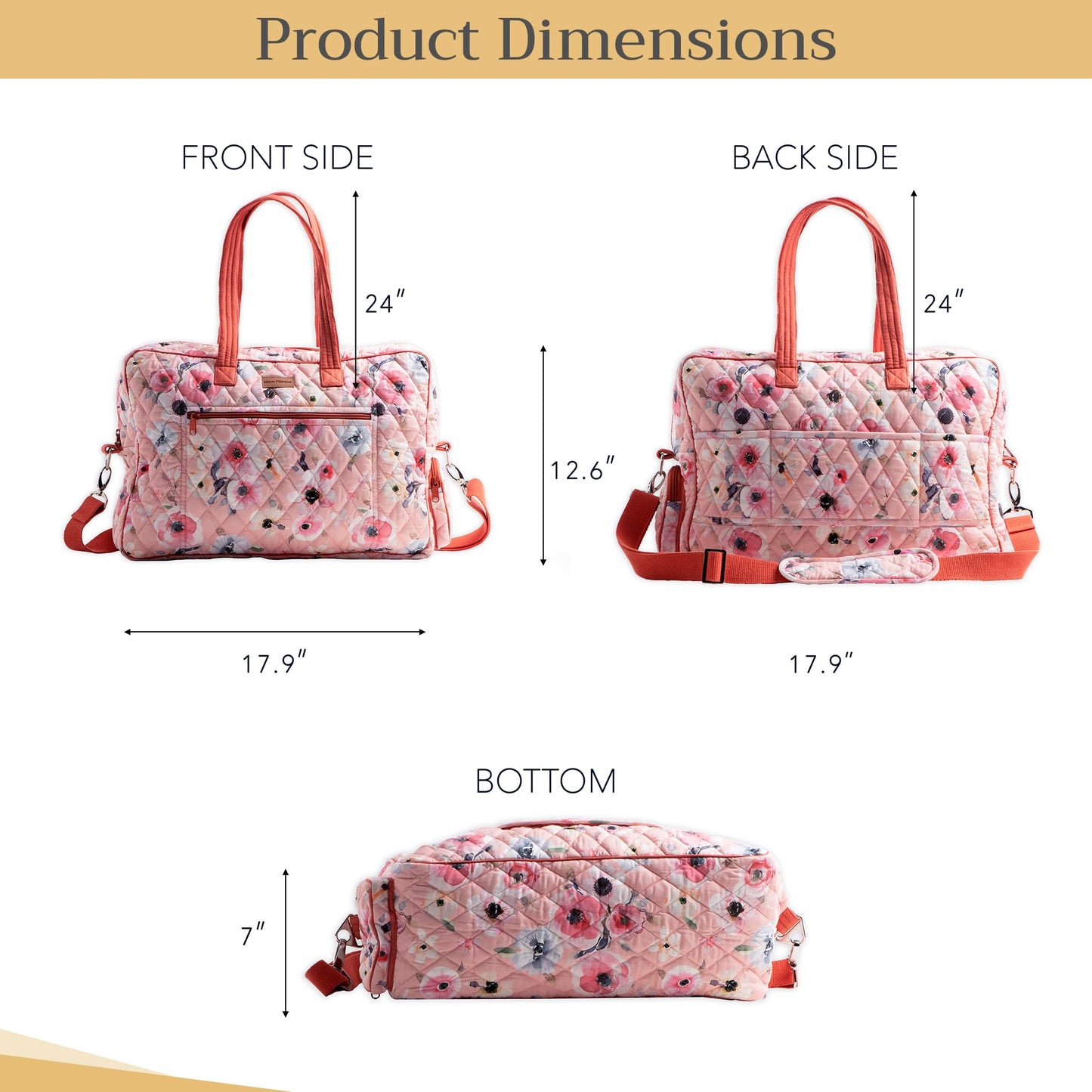 Maison d' Hermine Weekend Duffel Bags for Women Cotton Quilted Overnight Luggage Weekend Bag for Men Gym Sports Gifts Travel Business Travellers Trip Spring Summer (Romantic Poppy - Saumon)
