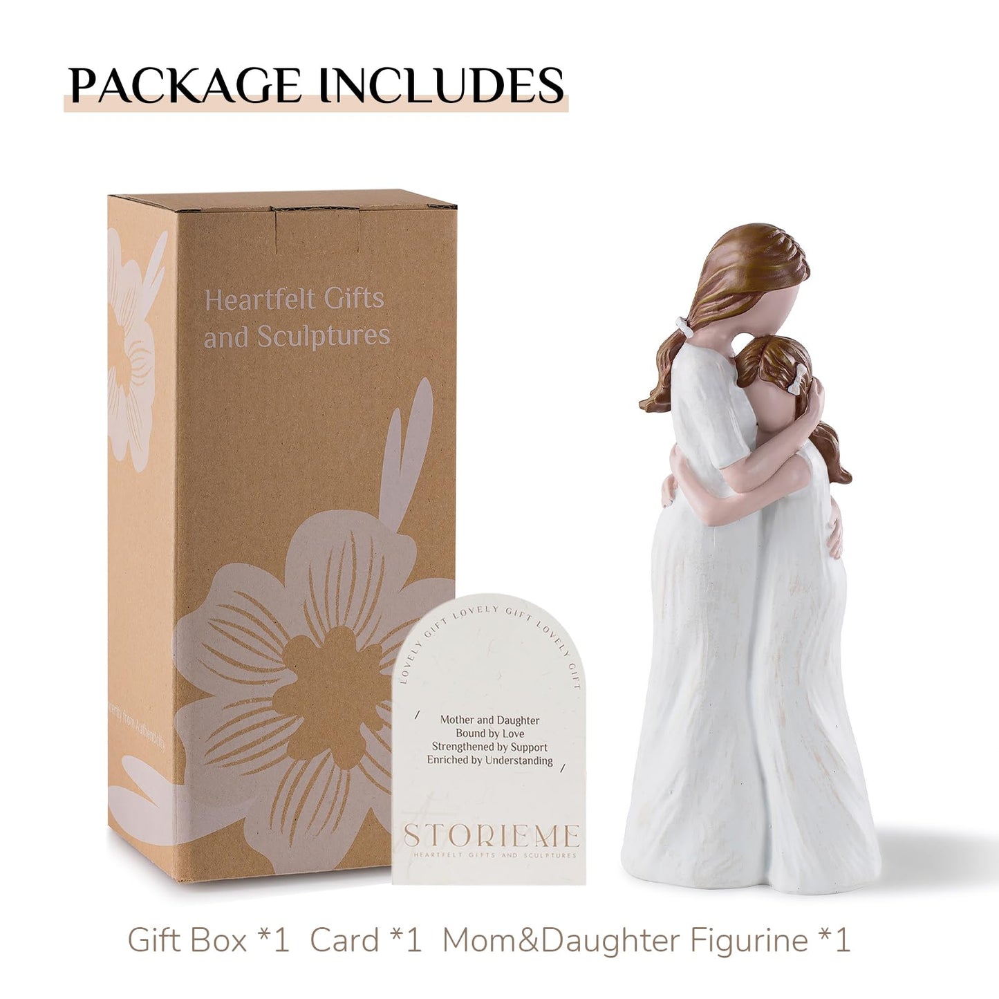 Storieme Mother Daughter Figurines Gift: Hand-Painted Mother Embracing Daughter Resin Figurines Sculpture - Heartfelt Gift for Moms on Mother's Day Birthday Christmas