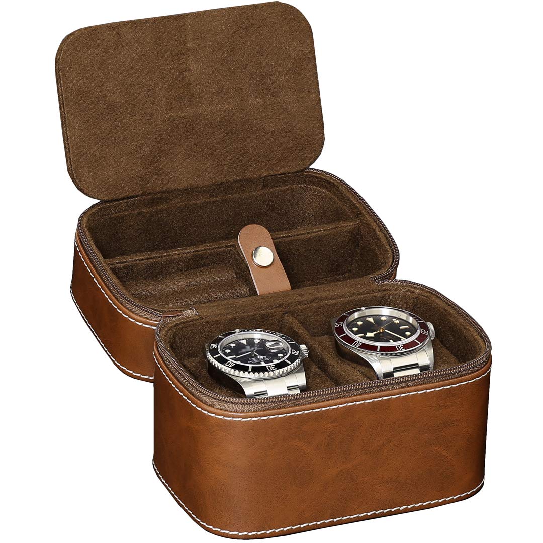 ROTHWELL 2 Watch Travel Case Storage Organizer for 2 Watches | Tough Portable Protection w/Zipper Fits All Wristwatches & Smart Watches Up to 50mm