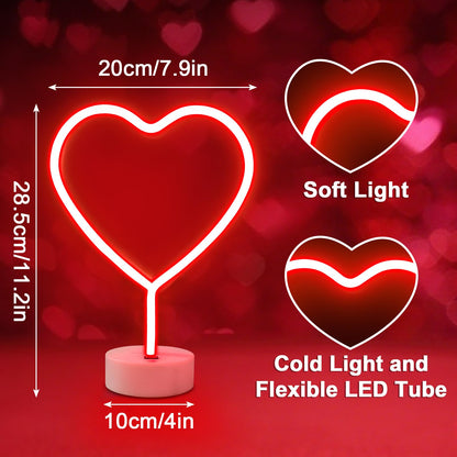 BRIGHTDECK 2 Pack Heart Neon Signs, LED Lights Battery Operated or USB Powered Decoration Lamp, Neon Lights Decor for Valentine's Day Gifts, Wedding, Party, Pink Room Decor (Red Heart)