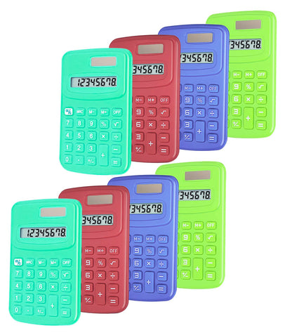 Basic Calculator, BESTWYA Calculators for Classroom with 8 Digit Silicone Button (4 Colors, Set of 8)