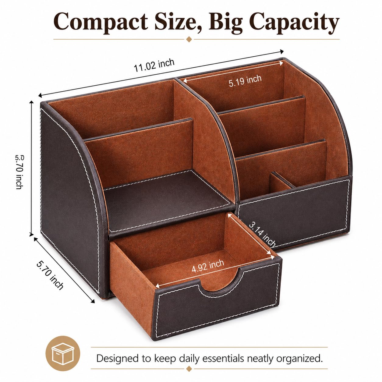 KINGFOM Cologne Organizer for Men, PU Leather Dresser Organizer with Drawer, Countertop Cologne Holder for Watch, Wallet, Keys, Sunglasses, Bathroom Bedroom Nightstand Organizer, Gifts for Men Brown