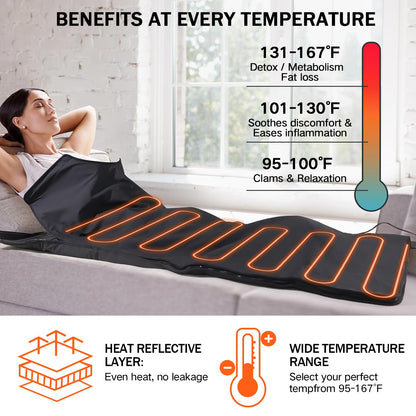 RRGFB Infrared Sauna Blanket, Durable PU Leather Cover Detox & Relaxation at Home Adjustable Timer, Size 6 ft x 2.6 ft(Black)