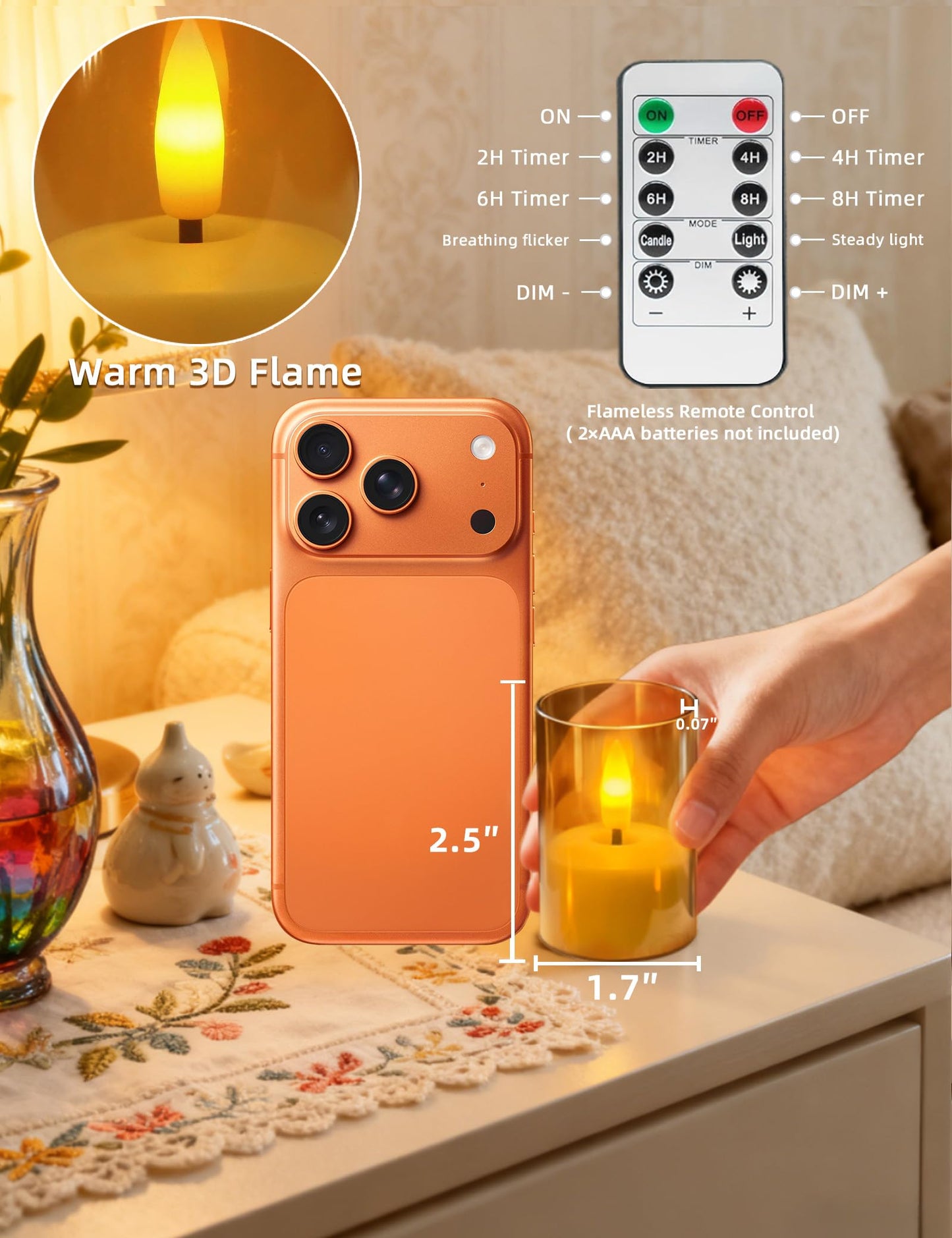 Utwickeln Rechargeable Flameless Tea Light Candles, LED Tea Lights with Remote & 2-8H Timer, 6-Pack, USB-C, Acrylic, Amber, for Home, Wedding, Dinner Party, Sports Bar Night, Living Room & Hotel