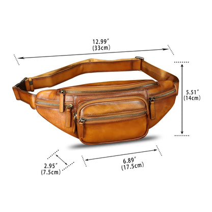 Genuine Leather Fanny Packs for Women and Men Waist Bag Vintage Hip Bum Bag Over Shoulder Crossbody Sling Bag (Brown)