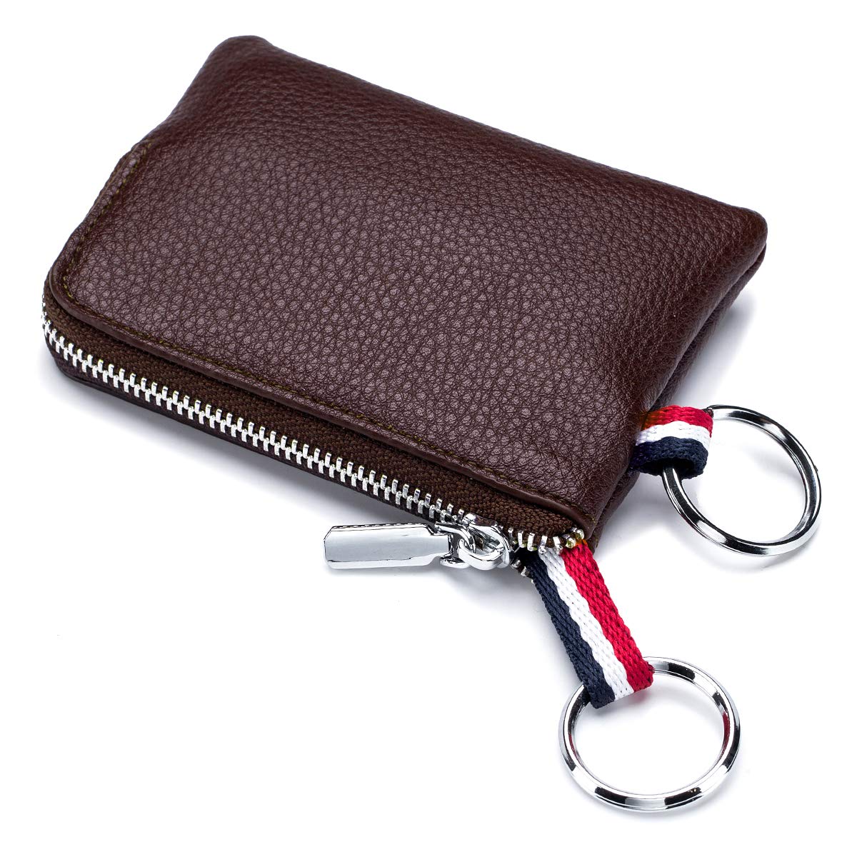 imeetu Leather Coin Purse Wallet, Mini Dual Keyrings Change Pouch Card Holder for Men Women (Coffee, standard)