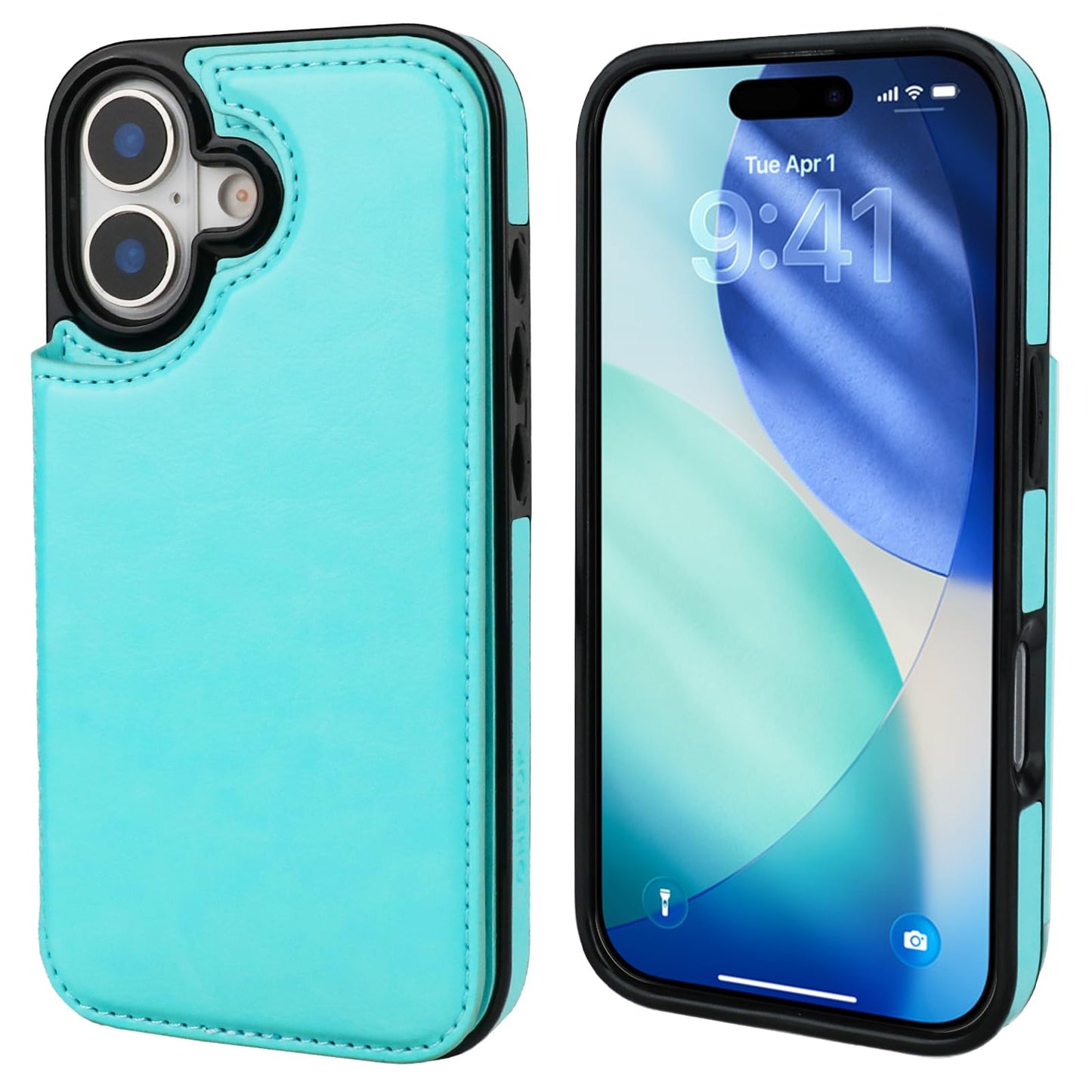 ONETOP Compatible with iPhone 17 Wallet Case with Card Holder, PU Leather Kickstand Card Slots Case, Double Magnetic Clasp and Durable Shockproof Cover 6.1 Inch (Light Blue)
