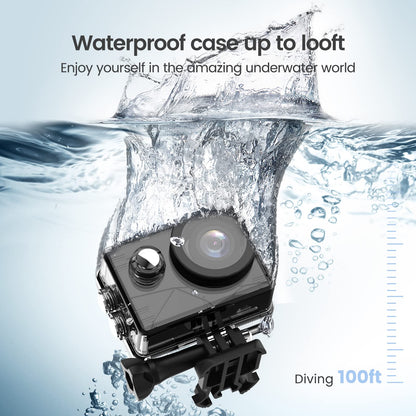 HLS Waterproof Action Camera 4K Stabilization with 2 Batteries 1350mAh for Video,4K WiFi Remote Underwater Cameras with Wide Angle Lens HD,Sports Action Video Cameras with Accessories Mount Kit