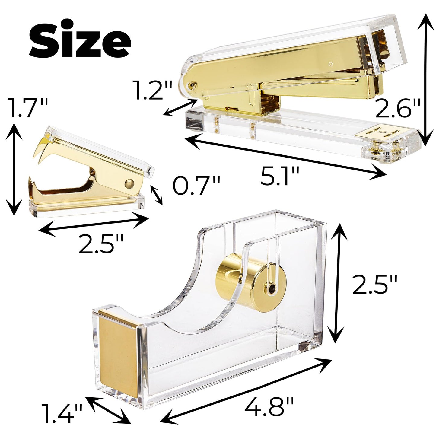 Hiceeden Acrylic Gold Stapler and Tape Dispenser Set, Desk Accessories Office Supplies Includes Tape, Staple Remover and 1000pcs 24/6 Staples, Modern Cute Stapler Set for Desk