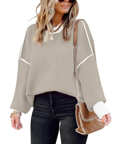 ETCYY Womens Oversized Sweaters Fall 2025 Fashion Clothes Trendy Batwing Sleeve Colorblock Striped Knit Pullover Tops
