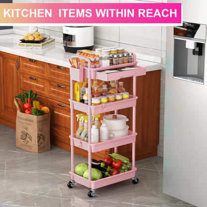 Goovilla 3 Tier Rolling Utility Cart Organizer with Removable Drawer, Stable and Sturdy Black Rolling Storage Carts with 2 Lockable Wheels for Bathroom, Kitchen, Snack, Craft, Makeup, Baby Essentials