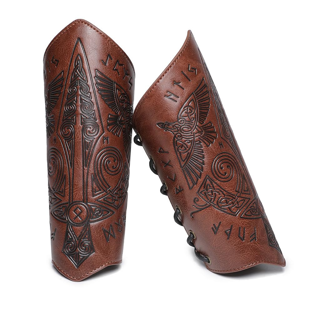 Medieval Leather Bracers for Men Embossed Sword Viking Leather Bracers Leather Arm Armer Archery Arm Guard Wristband Gauntlet Costumes Accessories 1 Pair