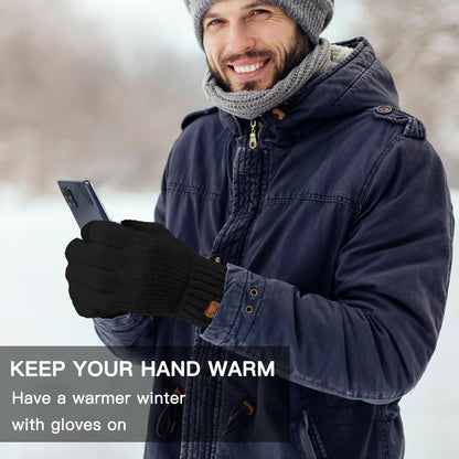 Winter Touchscreen Gloves For Men - Touchscreen Knitted Gloves Thermal Gloves Warm Fleece Lined Elastic Winter Texting Mittens For Running